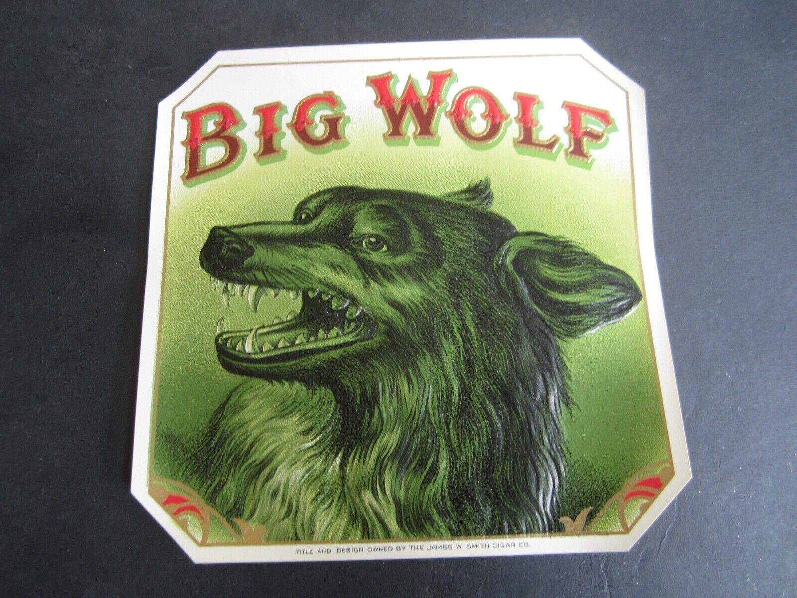 Old Vintage - BIG WOLF - CIGAR Box LABEL - Outer