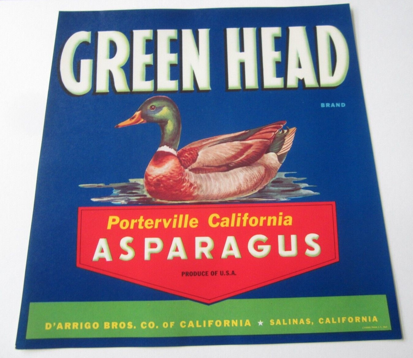 Old Vintage - GREEN HEAD - Duck - Asparagus Cra...