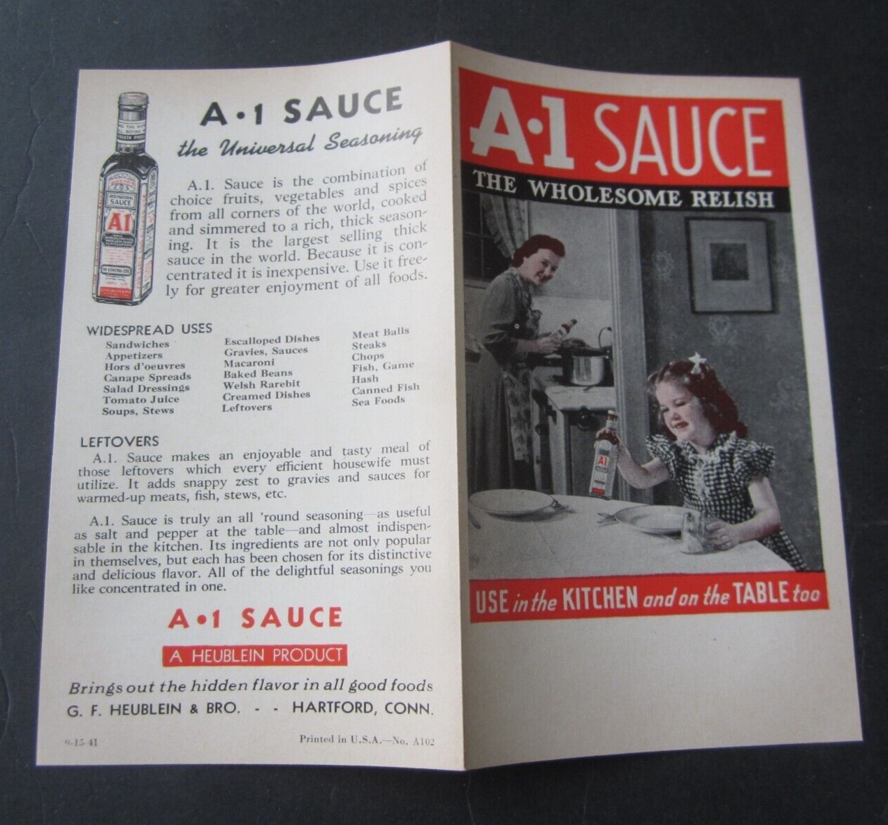 Old Vintage 1941 - A-1 SAUCE - Advertising Broc...