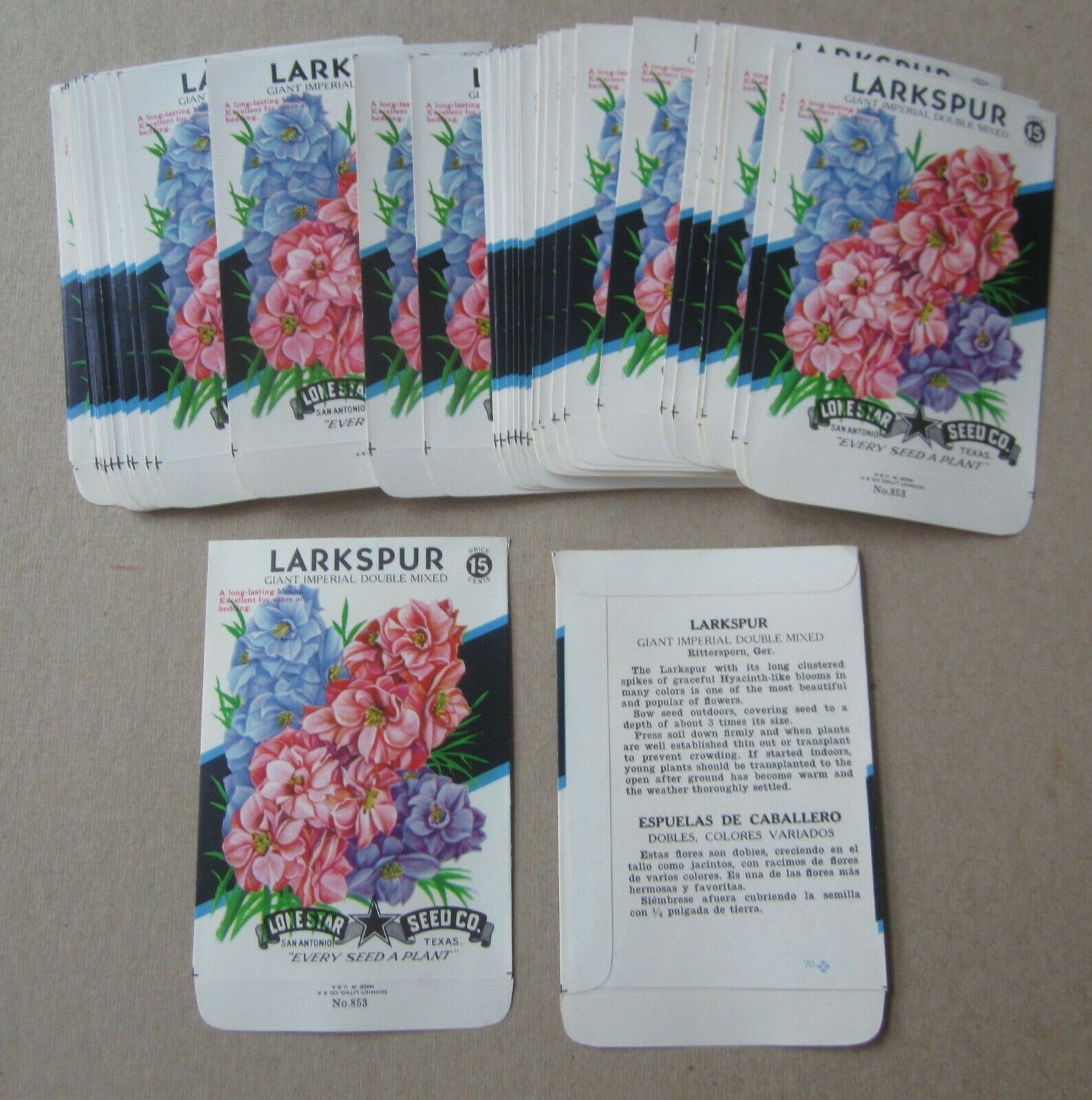  Lot of 50 Old Vintage - LARKSPUR - FLOWER SEED...