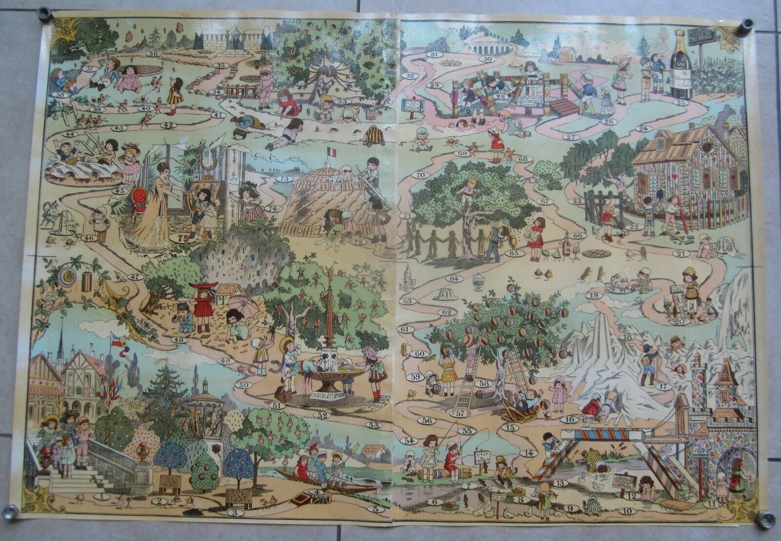 Old c.1900 Antique French Game Board PRINT - LA...