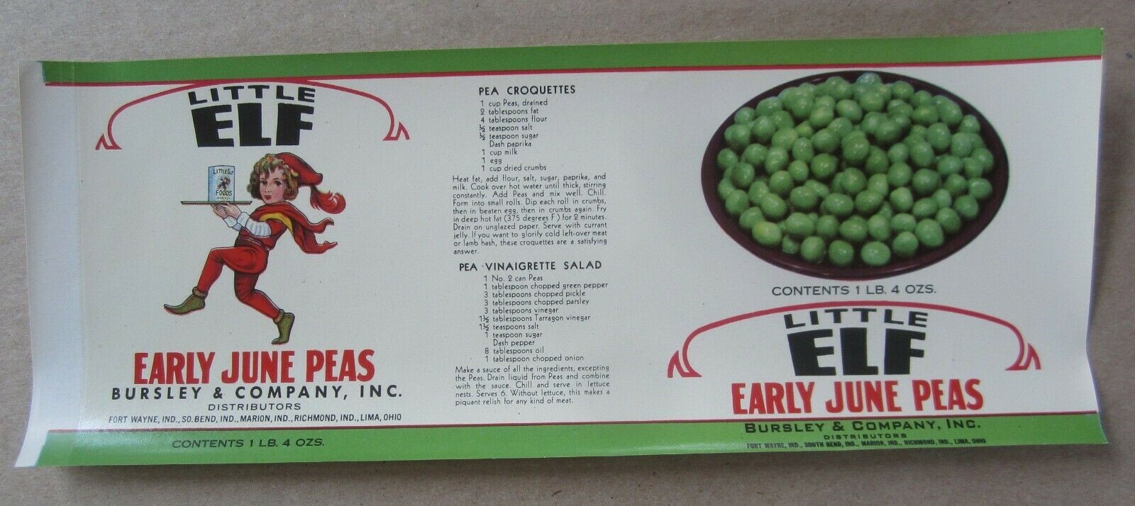 Old Vintage - LITTLE ELF - Peas - CAN LABEL - B...
