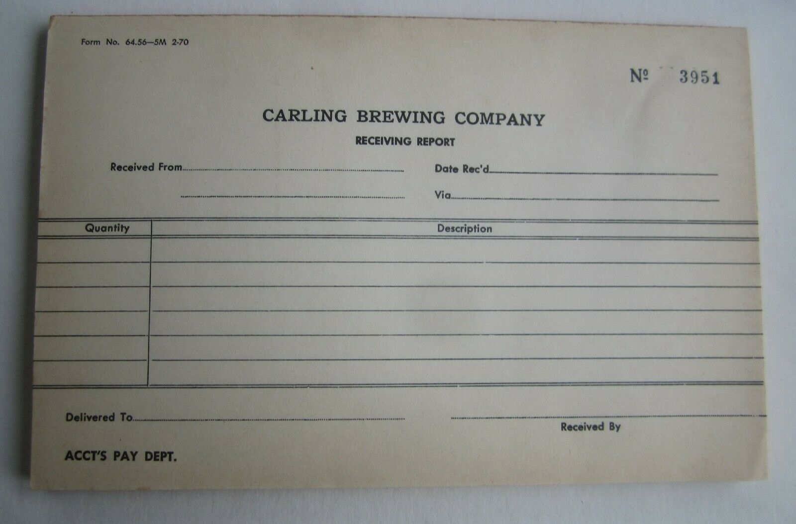 Pad of 75 Old Vintage - CARLING BREWING COMPANY...