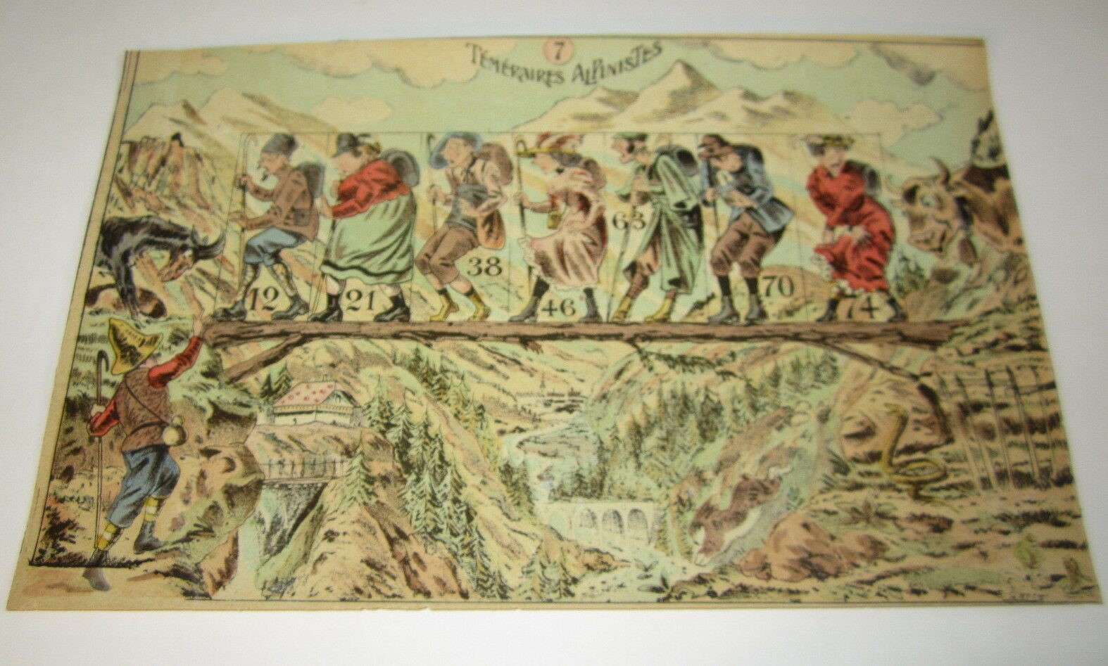 Old c.1900 Antique - French Game PRINT - HIKERS...