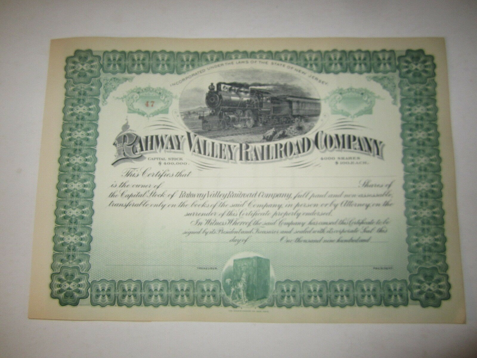 Old c.1900 - RAHWAY VALLEY RAILROAD Co. - Stock...