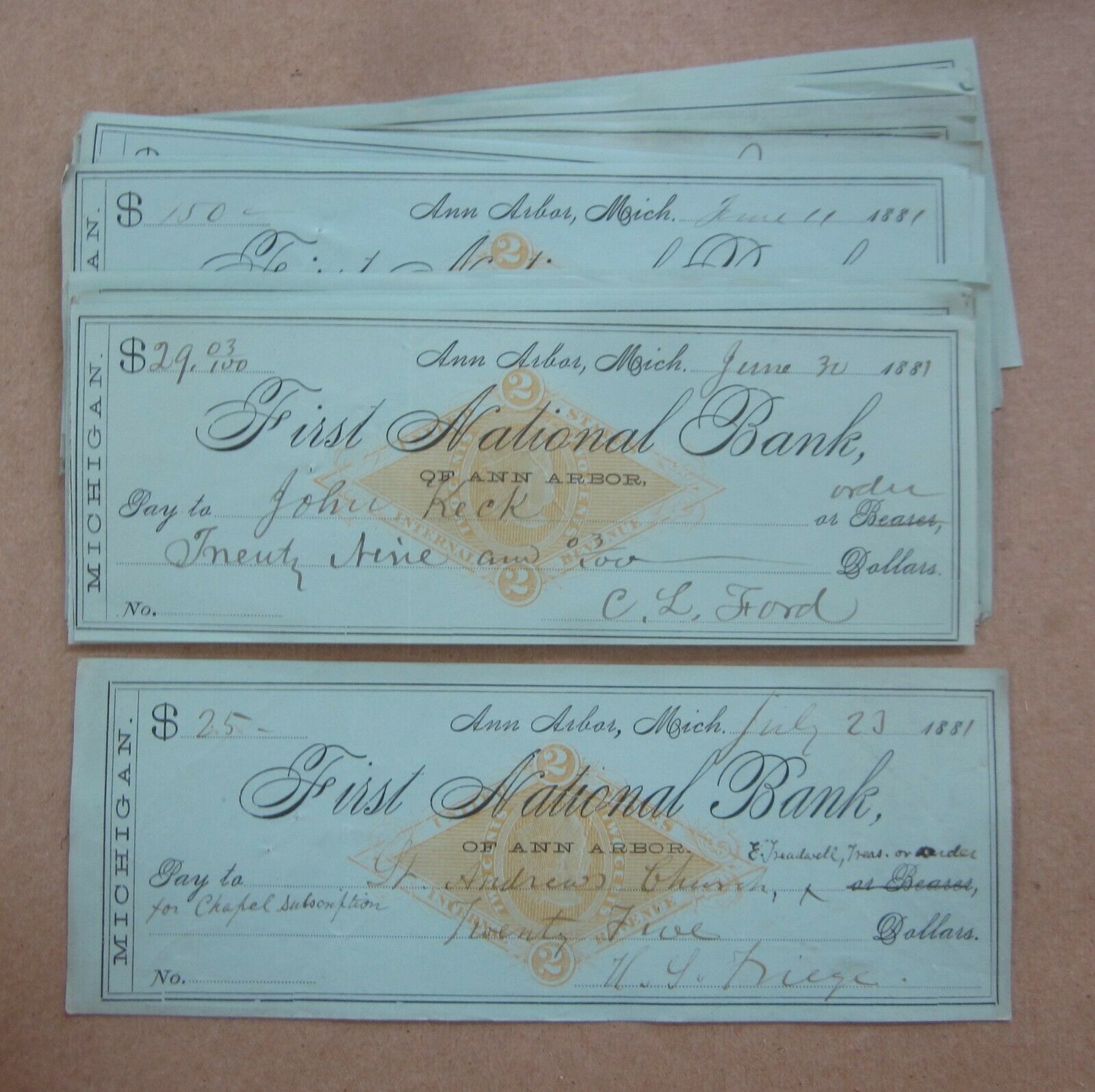  Lot of 25 Old 1880s - Ann Arbor Michigan BANK ...