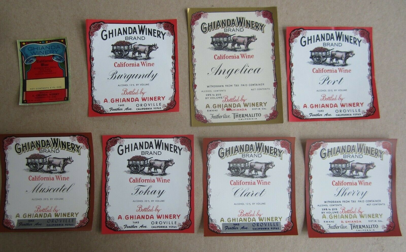 Lot of 8 Old Vintage GHIANDA WINERY - Wine LABE...