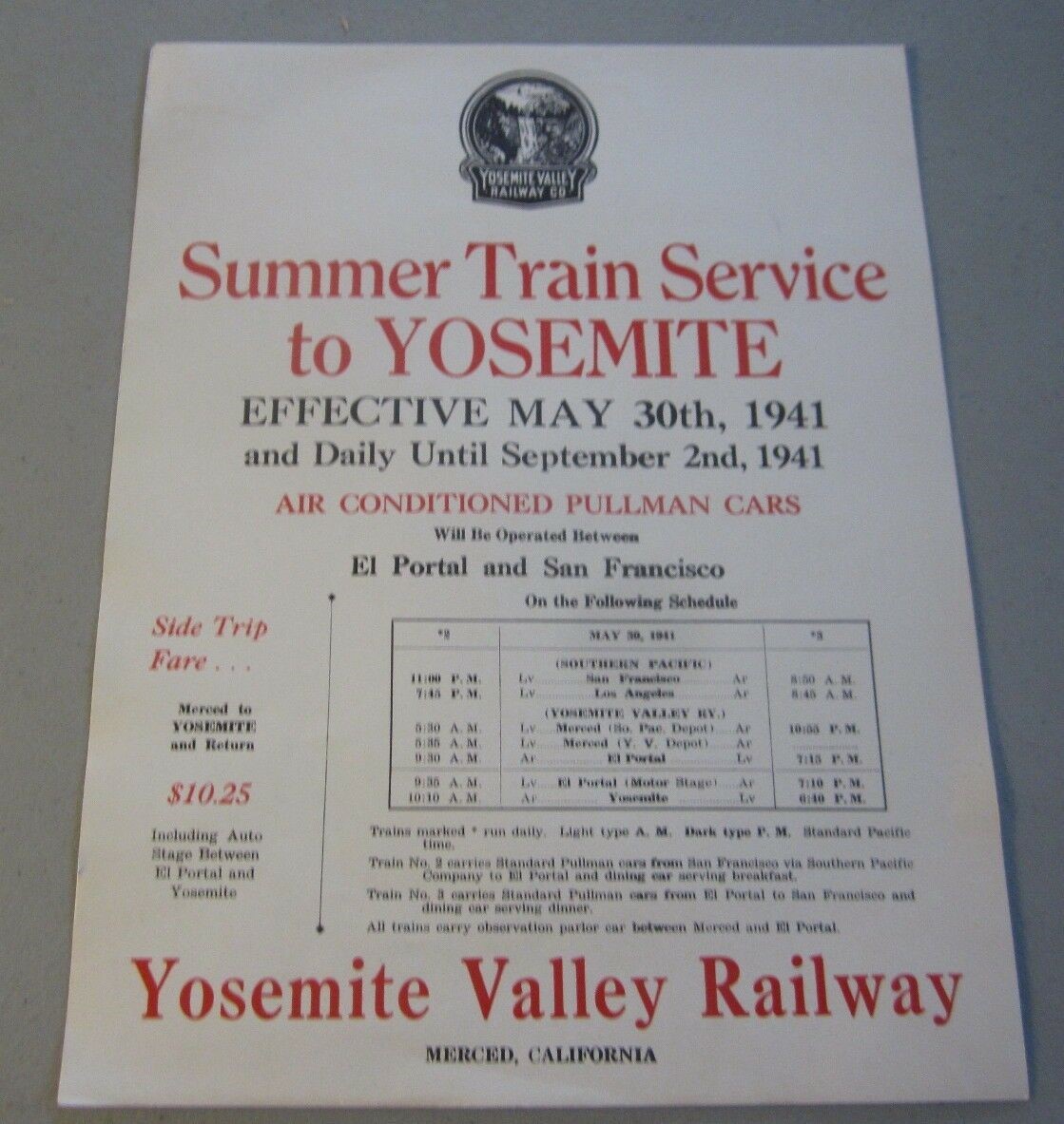  Old Vintage 1941 - YOSEMITE VALLEY Railway - S...