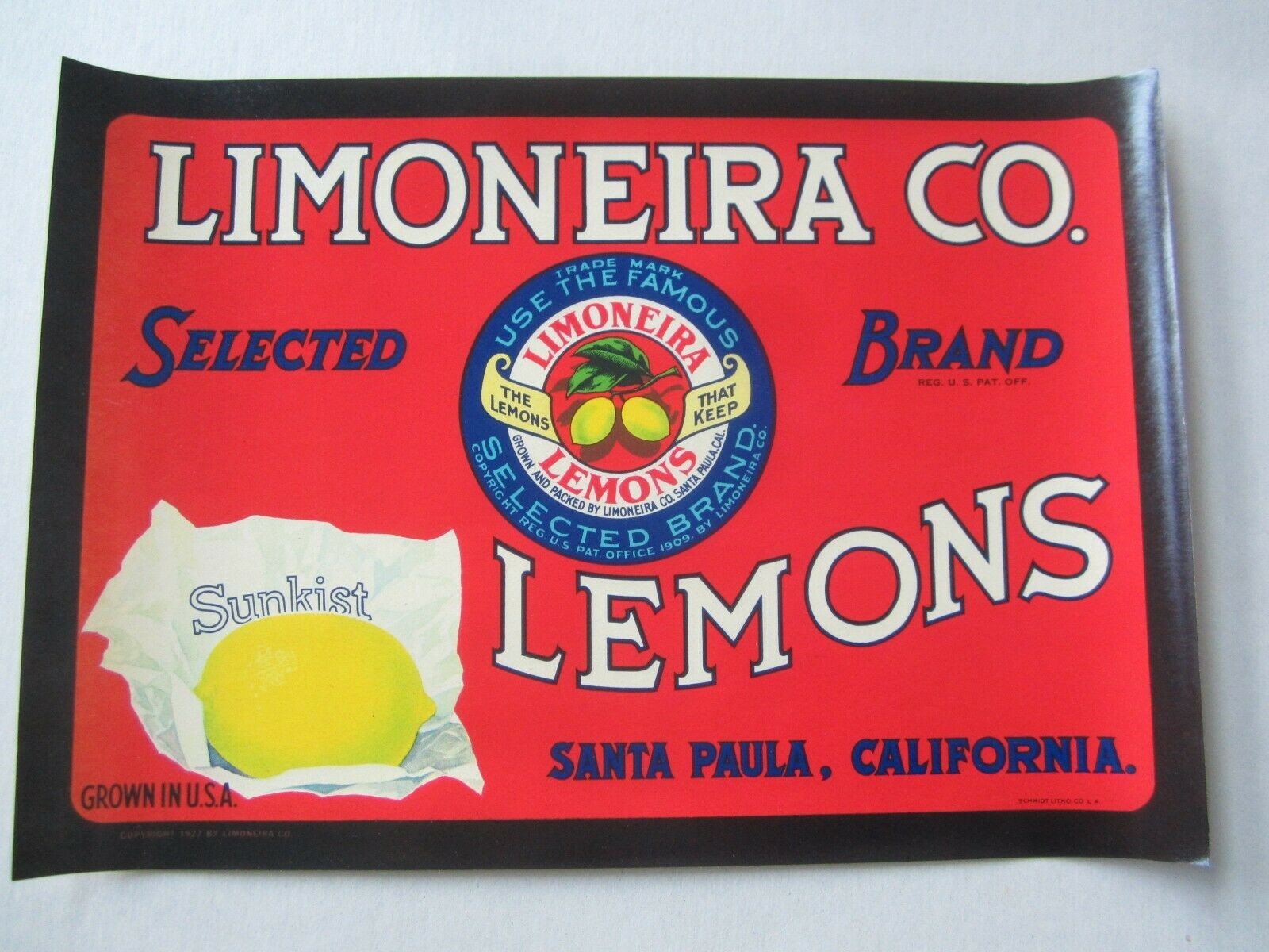  Old Vintage - LIMONEIRA CO. Sunkist LEMON Crat...