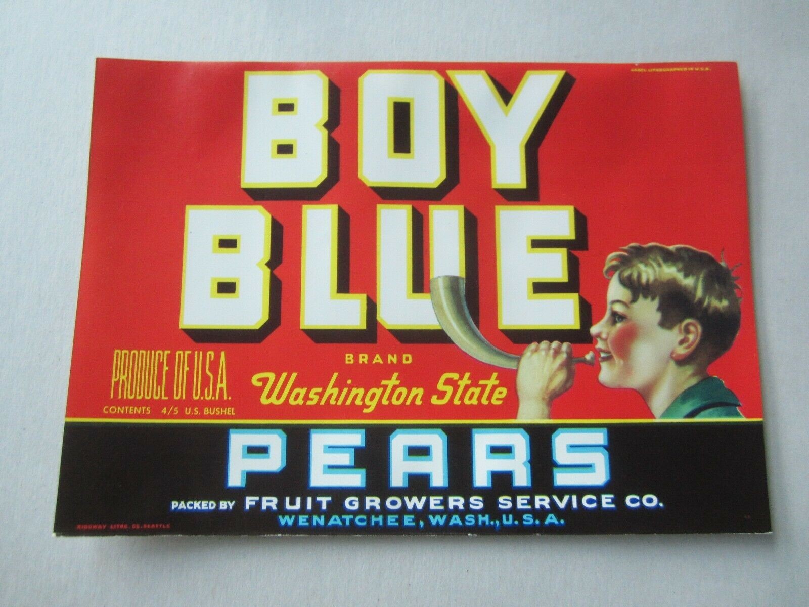  Old Vintage - BOY BLUE - Pear Crate Label - We...