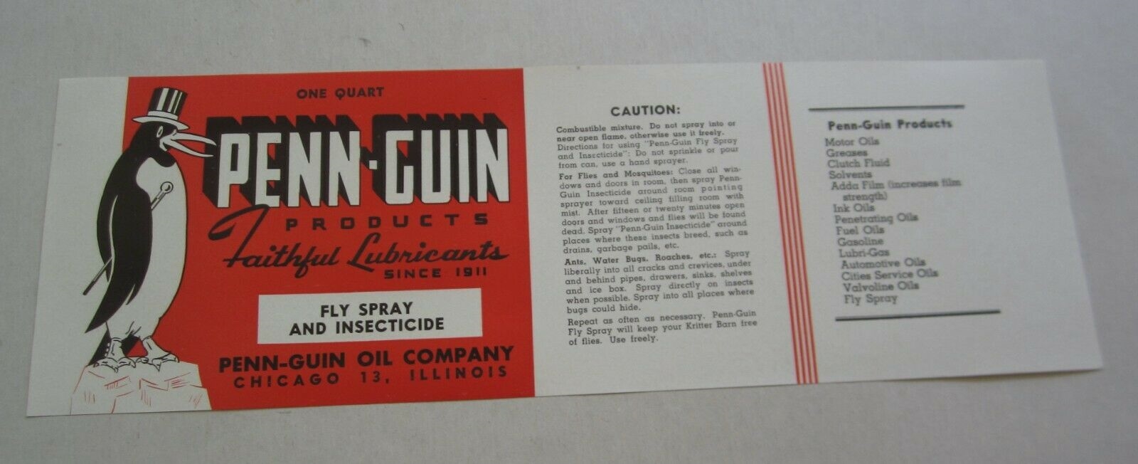 Old Vintage c.1950 - PENN-GUIN - Fly Spray Inse...