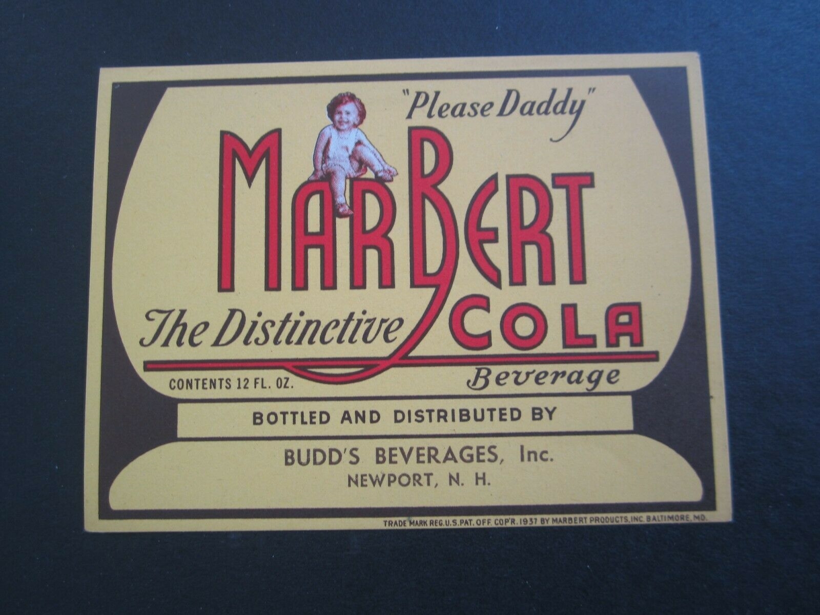 Old Vintage - MARBERT COLA - Soda LABEL - Budd