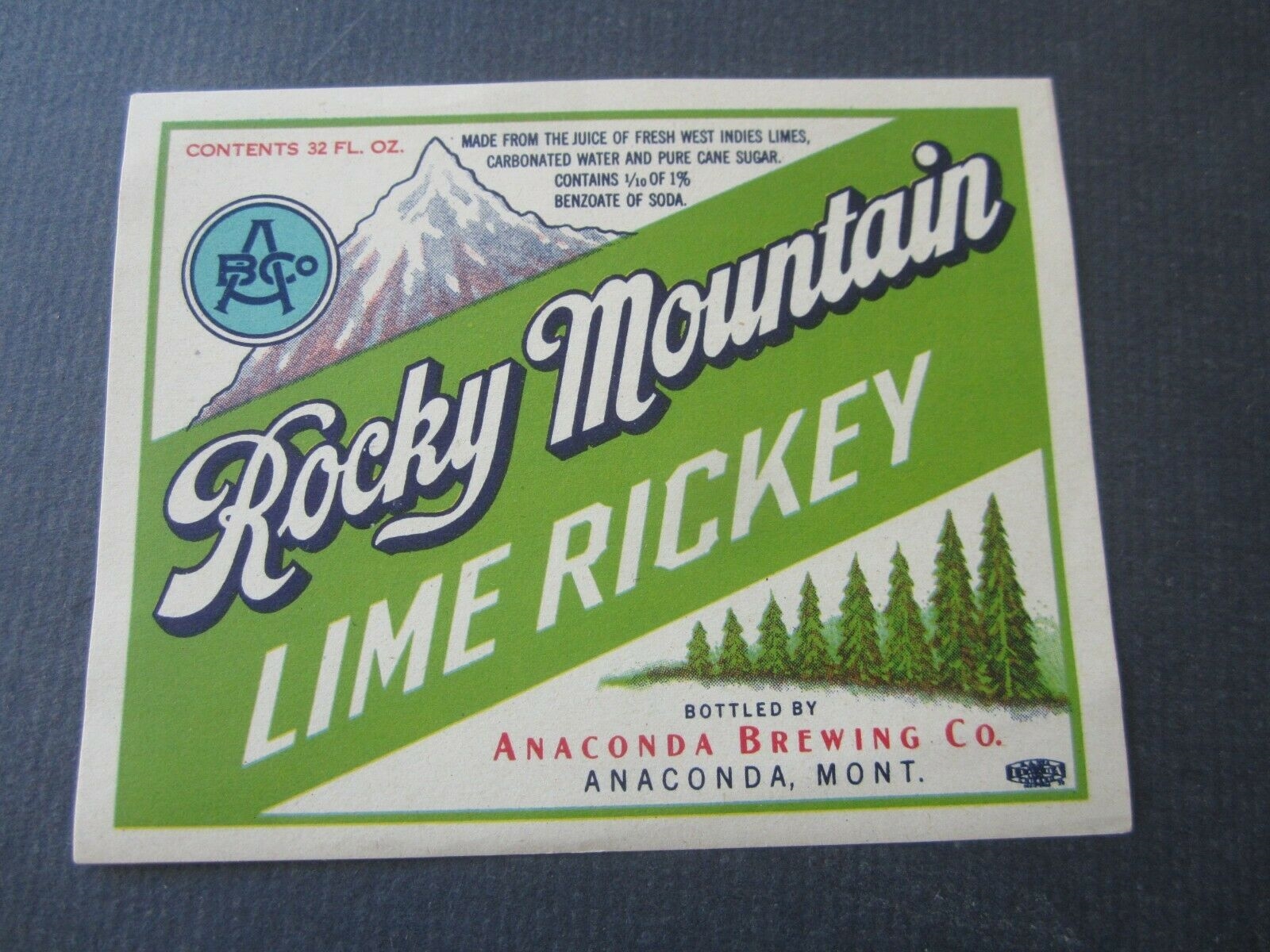 Old Vintage Rocky Mountain LIME RICKEY Soda LAB...