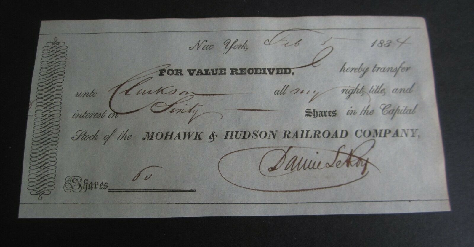 Old 1834 - MOHAWK & HUDSON RAILROAD COMPANY - S...