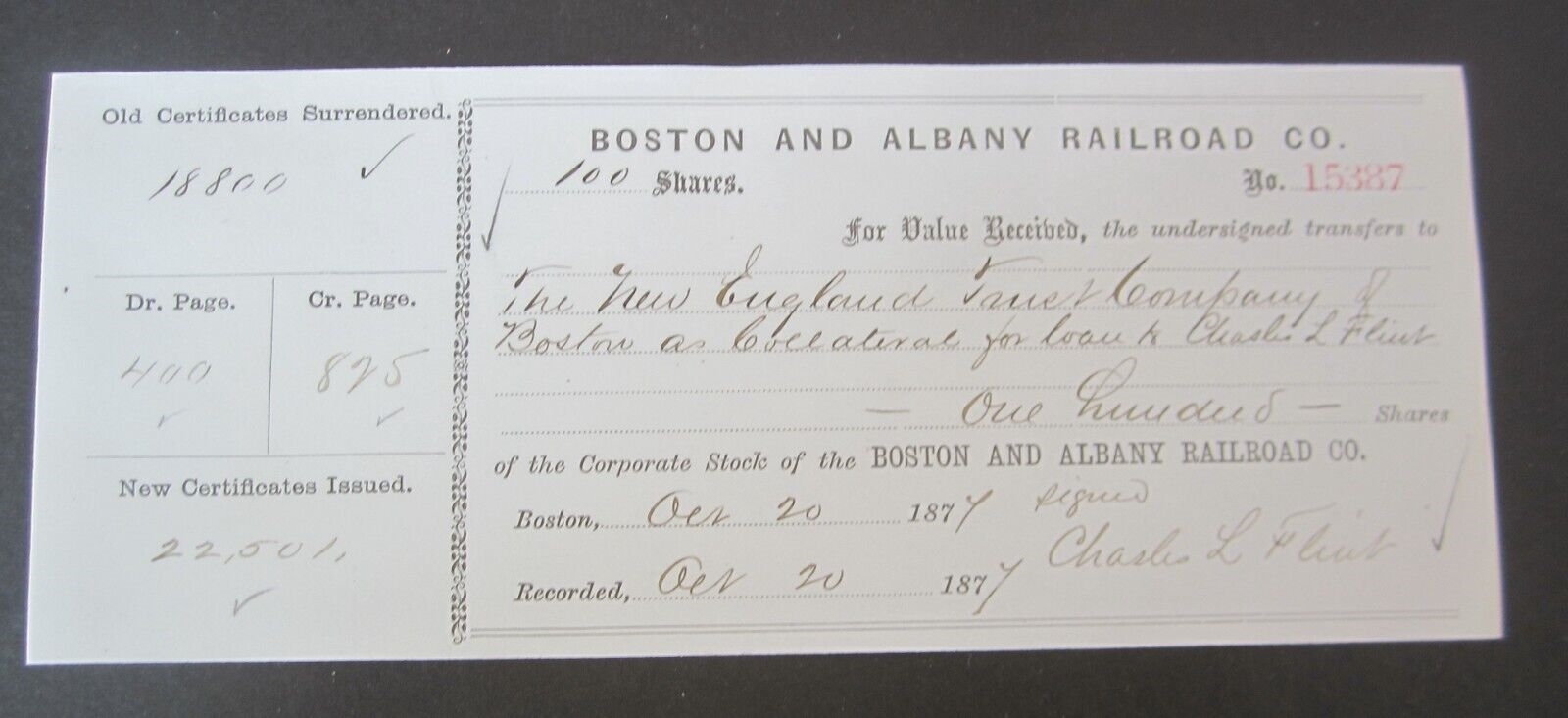 Old 1877 - BOSTON and ALBANY RAILROAD Co. - Sto...