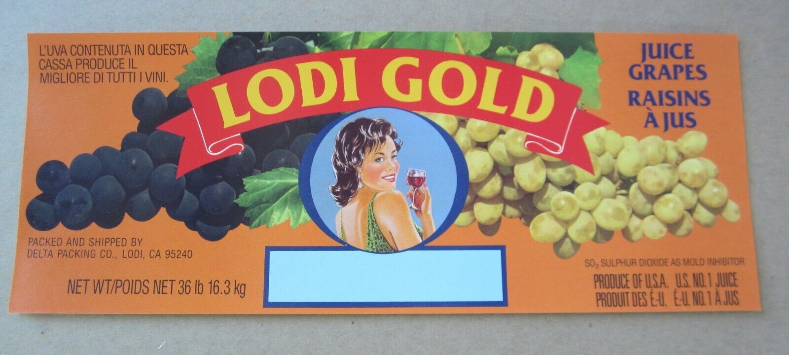 Old Vintage - LODI GOLD - Grape LABEL - Lodi CA. 
