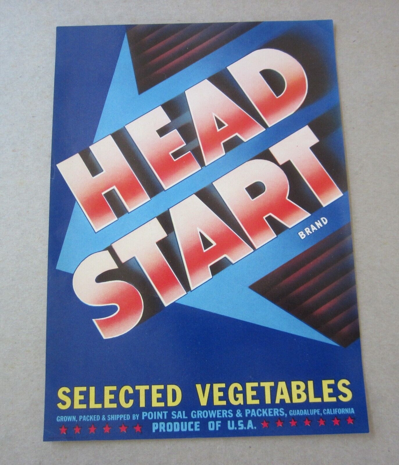 Old Vintage - HEAD START - Vegetable LABEL - Gu...