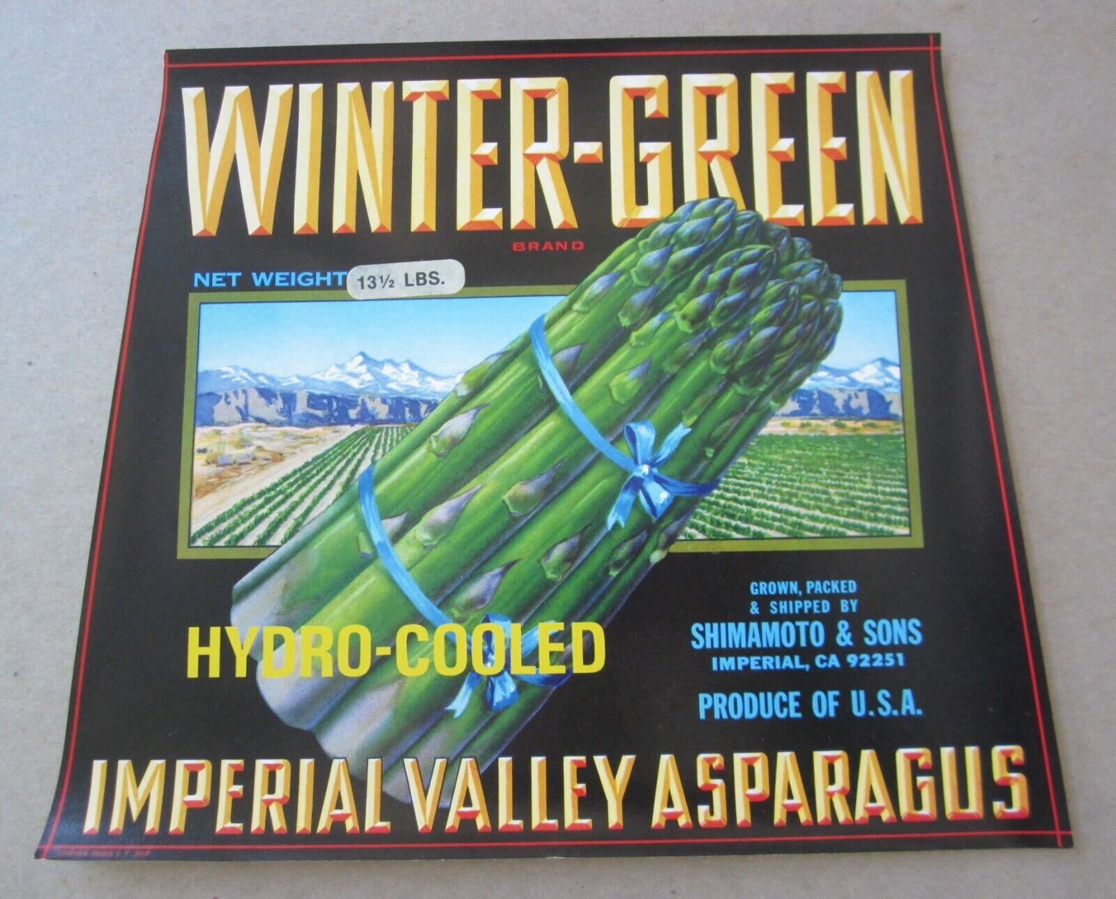 Old Vintage - WINTER GREEN - Asparagus LABEL - ...