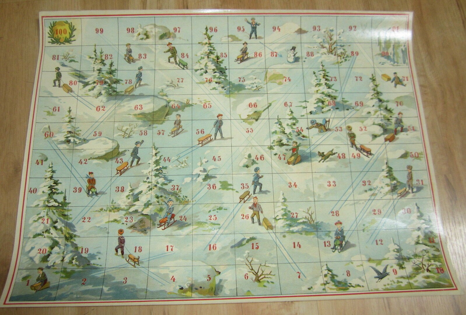 Old 1895 Antique French Game BOARD PRINT - SLED...