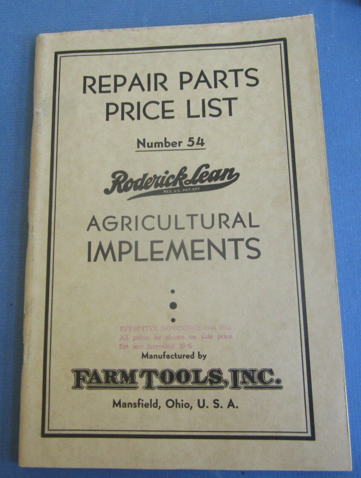 Old Vintage 1939 - Roderick Lean Agricultural I...