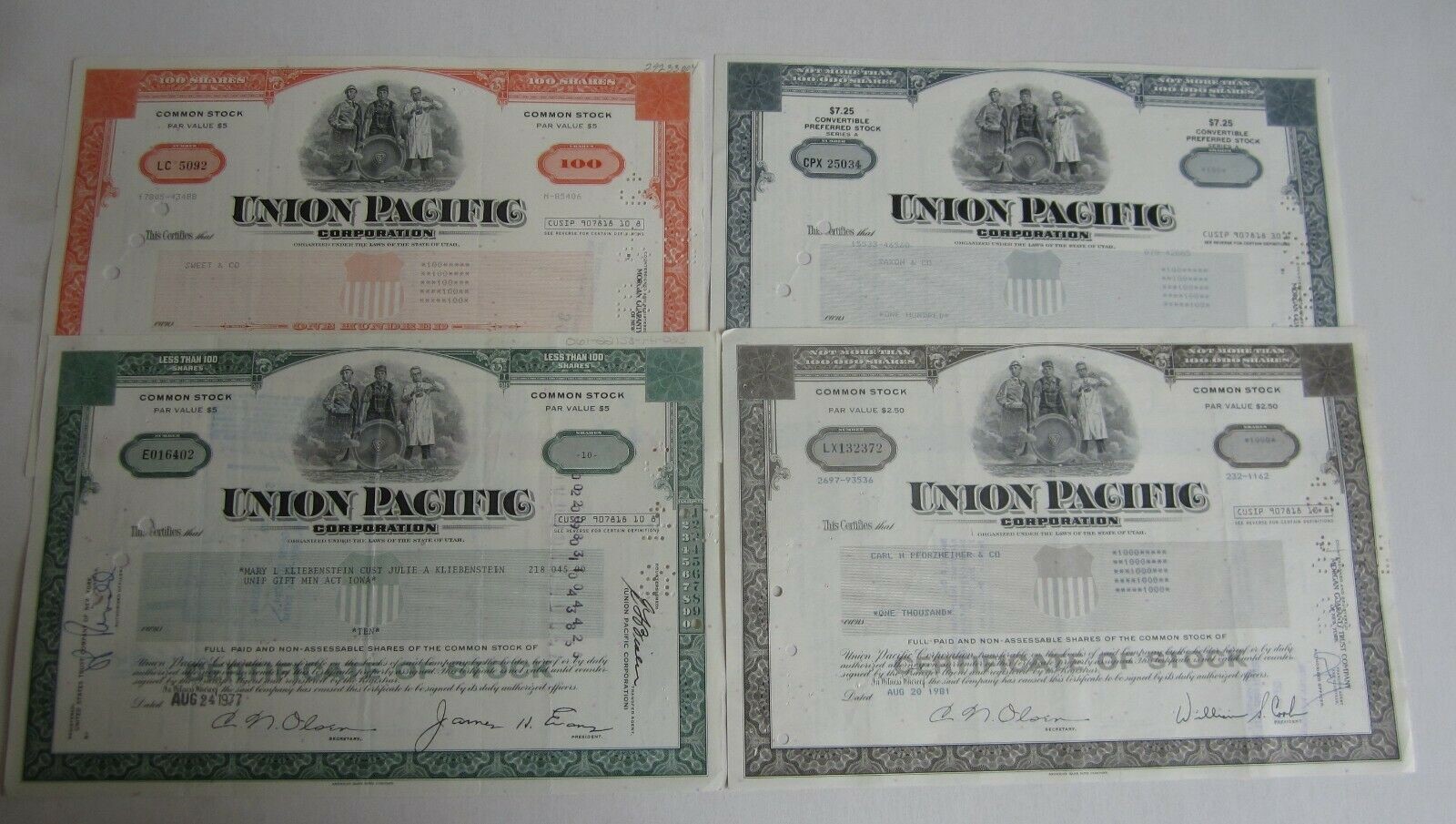 Set of 4 Old - UNION PACIFIC CORPORATION - RAIL...
