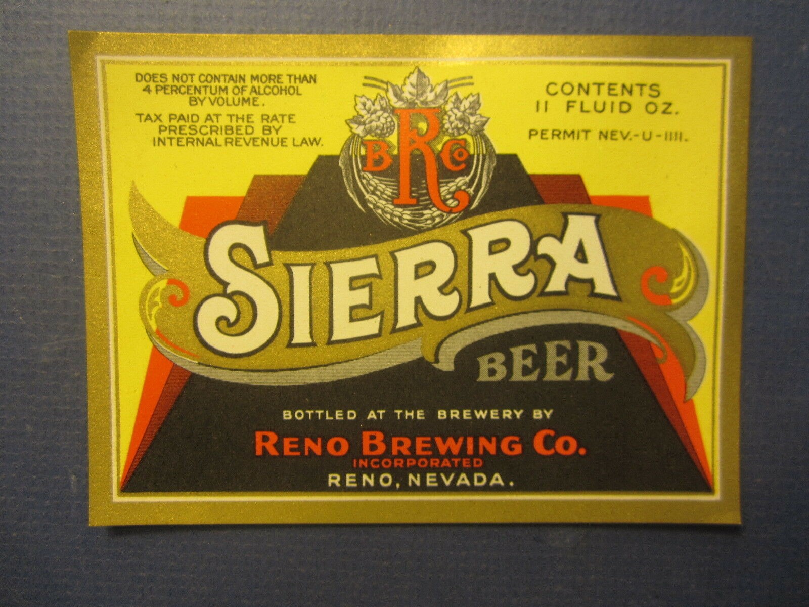  Old Vintage - SIERRA BEER - LABEL - Reno Brewi...