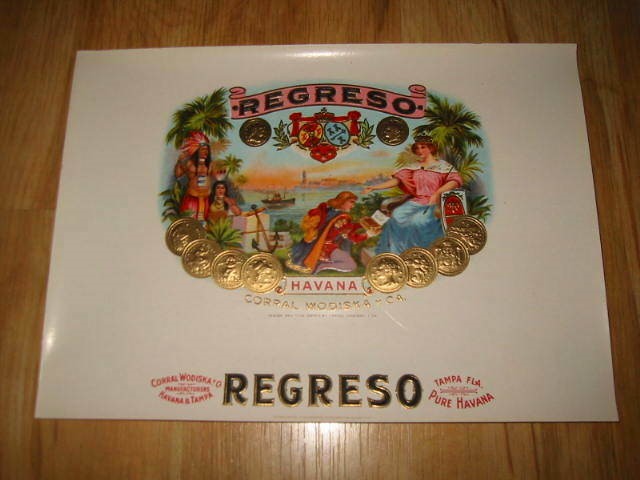 Old REGRESO Inner Cigar LABEL - INDIANS - QUEEN...