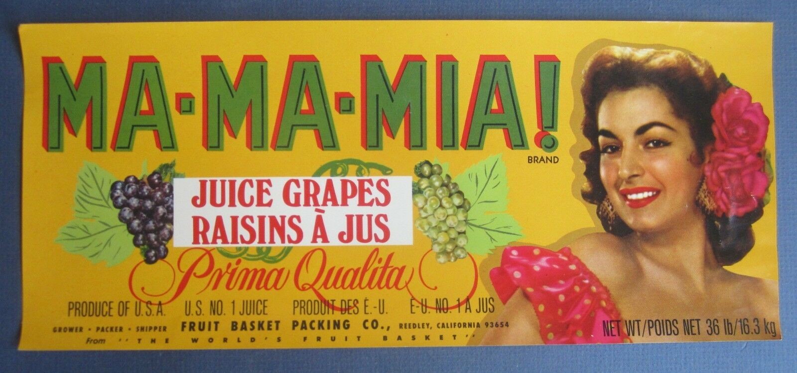 Old Vintage - MAMA MIA - Grape Crate LABEL - MA...