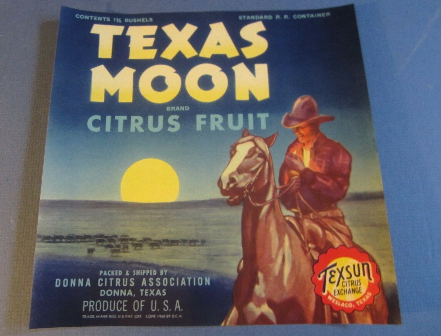  Old TEXAS MOON - Citrus Crate Label - Western ...
