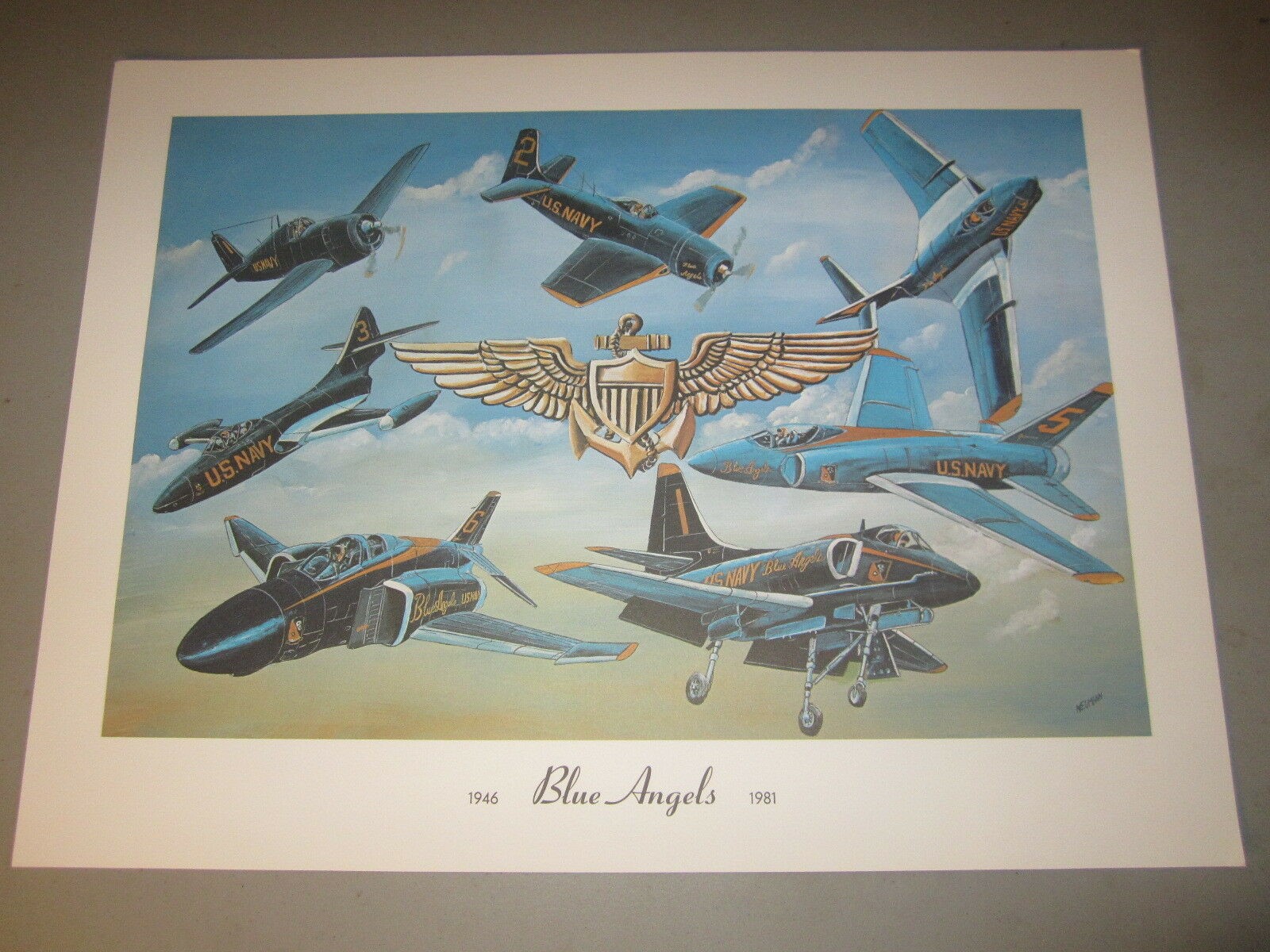 Old 1981 BLUE ANGELS U.S. NAVY Art PRINT - 35th...