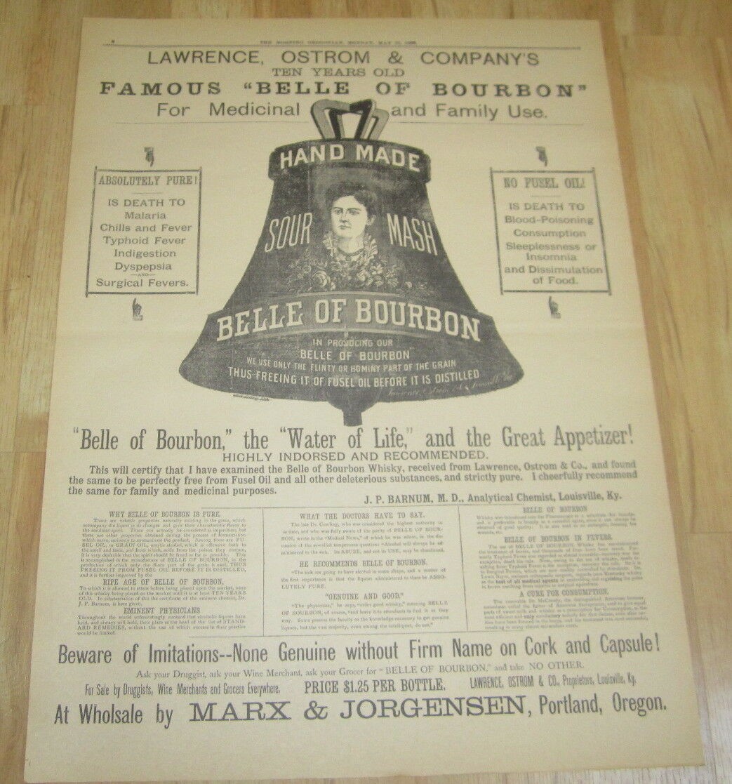 Old 1888 BELLE OF BOURBON Whiskey Advertising B...