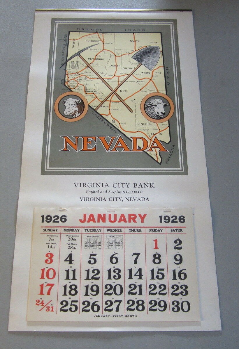  Old 1926 - VIRGINIA CITY BANK Calendar - Nevad...