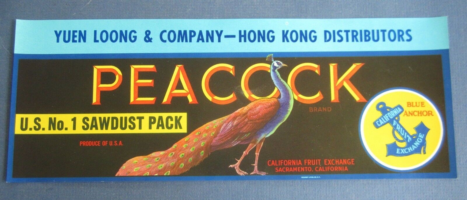 Old Vintage - PEACOCK - Crate LABEL - Yuen Loon...