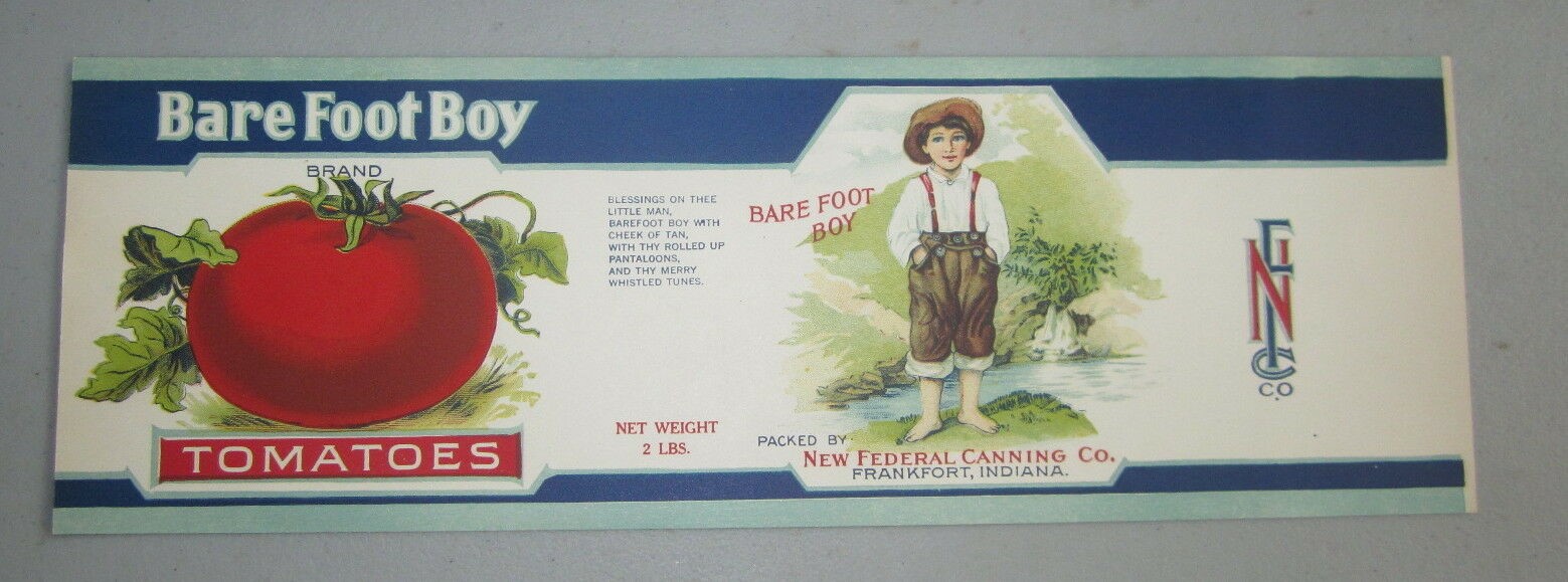 Old Vintage - BARE FOOT BOY Tomatoes Can LABEL ...