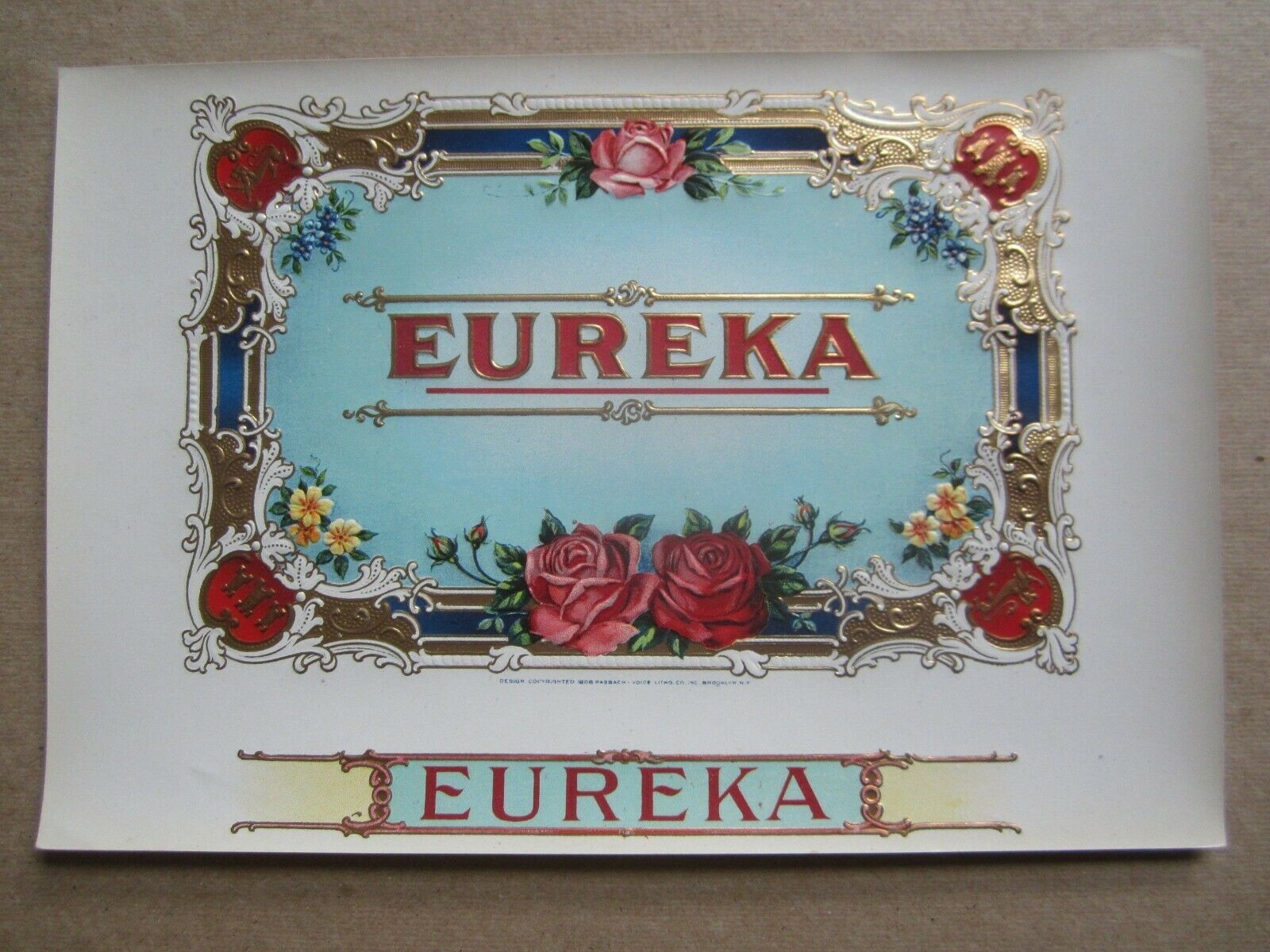  Old Antique - EUREKA - Inner CIGAR LABEL - Ros...