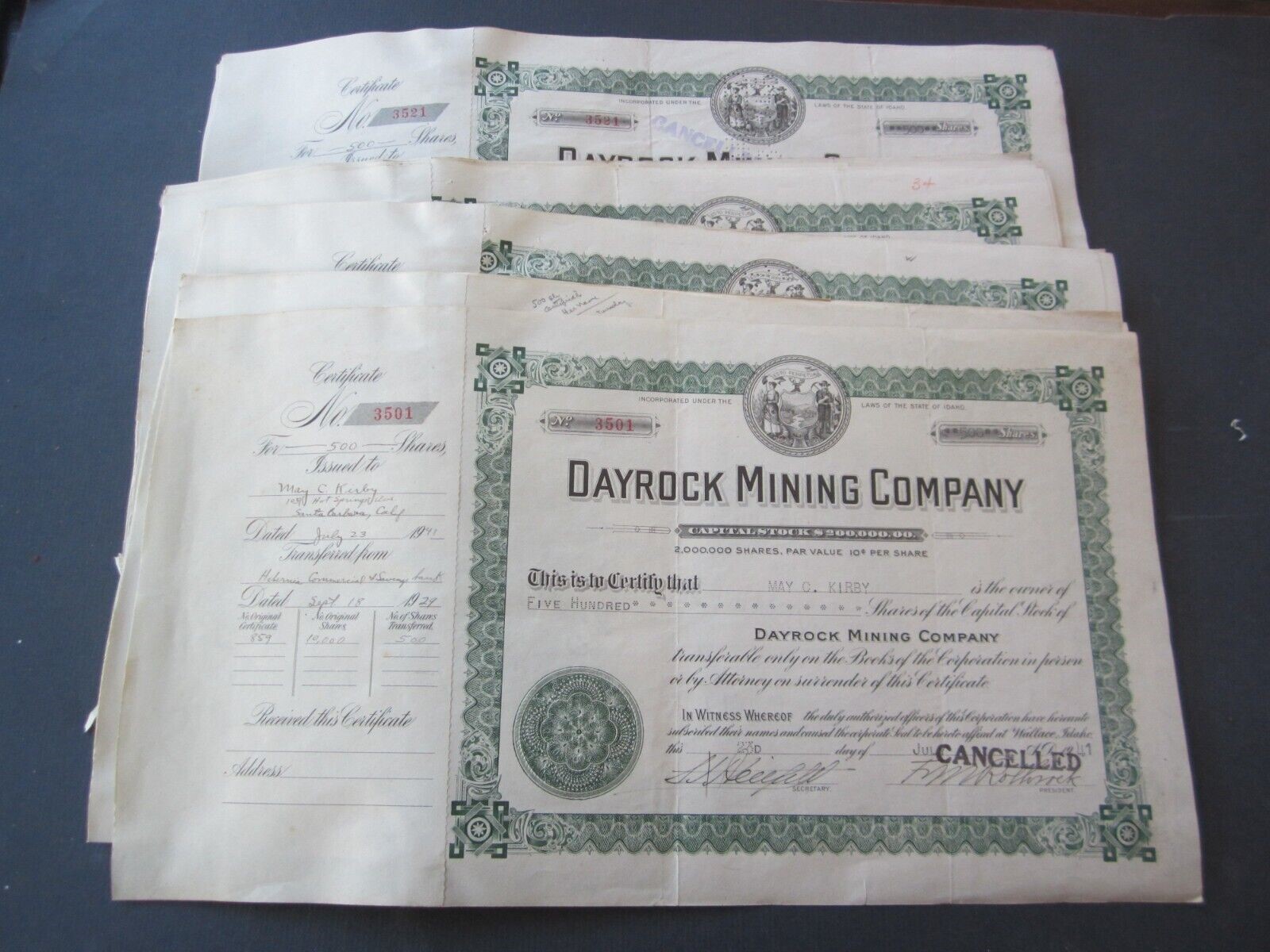 Lot of 5 Old 1941 - DAYROCK MINING COMPANY - St...
