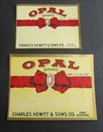2 Old Vintage 1920's - OPAL Brand  JAR LABELS - Charles Hewitt & Sons DES MOINES