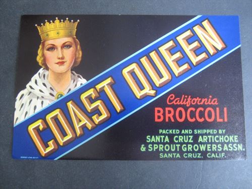 Old Vintage 1940's - COAST QUEEN - California Broccoli - LABEL - Santa Cruz