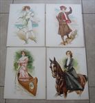 Set of 4 Old Vintage 1908 Antique - VICTORIAN PRINTS - Sporting Girls