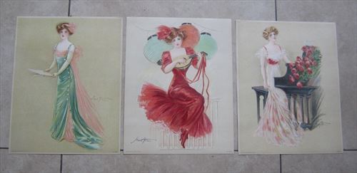 Set of 3 Old Vintage 1909 - Antique VICTORIAN PRINTS - MAUD STUMM - MUSICIANS