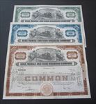 3 Old Vintage 1950's - GULF MOBILE and OHIO Railroad - Stock Certificates