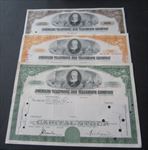 3 Old Vintage - AMERICAN TELEPHONE and TELEGRAPH Co. - STOCK Certificates