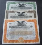 3 Old Vintage 1920's - MARKET STREET RAILWAY Stock Certificates  - San Francisco