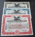 3 Old Vintage 1920's - MARKET STREET RAILWAY - Stock Certificates - 100 Shares