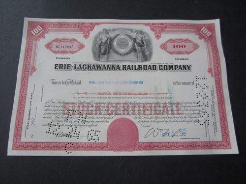 Old Vintage 1960's - ERIE LACKAWANNA Railroad Co. - Stock Certificate