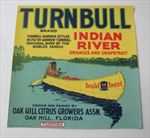 Old Vintage - TURNBULL - Indian River - Orange Crate LABEL - OAK HILL FLORIDA