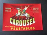 Old Vintage 1940's - CAROUSEL - California Vegetables Crate LABEL - San Jose