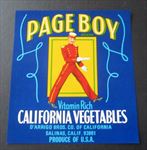 Old Vintage 1960's - PAGE BOY - California Vegetables Crate LABEL - Salinas