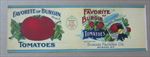 Old Vintage 1910's - Favorite of Burgin - Tomatoes - CAN LABEL - Burgin KENTUCKY