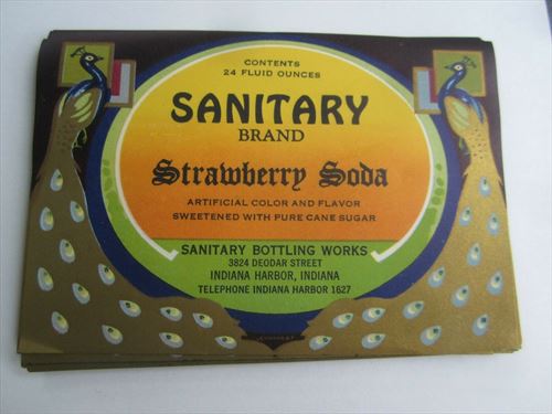  Lot of 50 Old Vintage - Sanitary STRAWBERRY SODA LABELS - Peacock